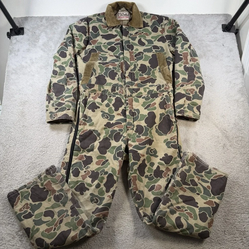 Vintage Walls Blizzard Pruf Coveralls Mens Small Duck Camo Quilted Hunting USA